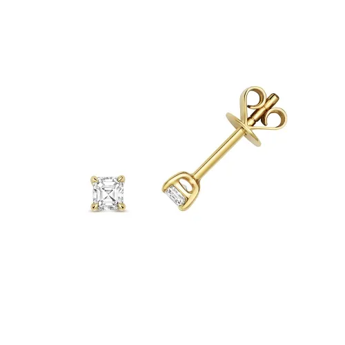 Square Diamond Earrings Asscher cut Studs 0.31ct 18ct y/gold